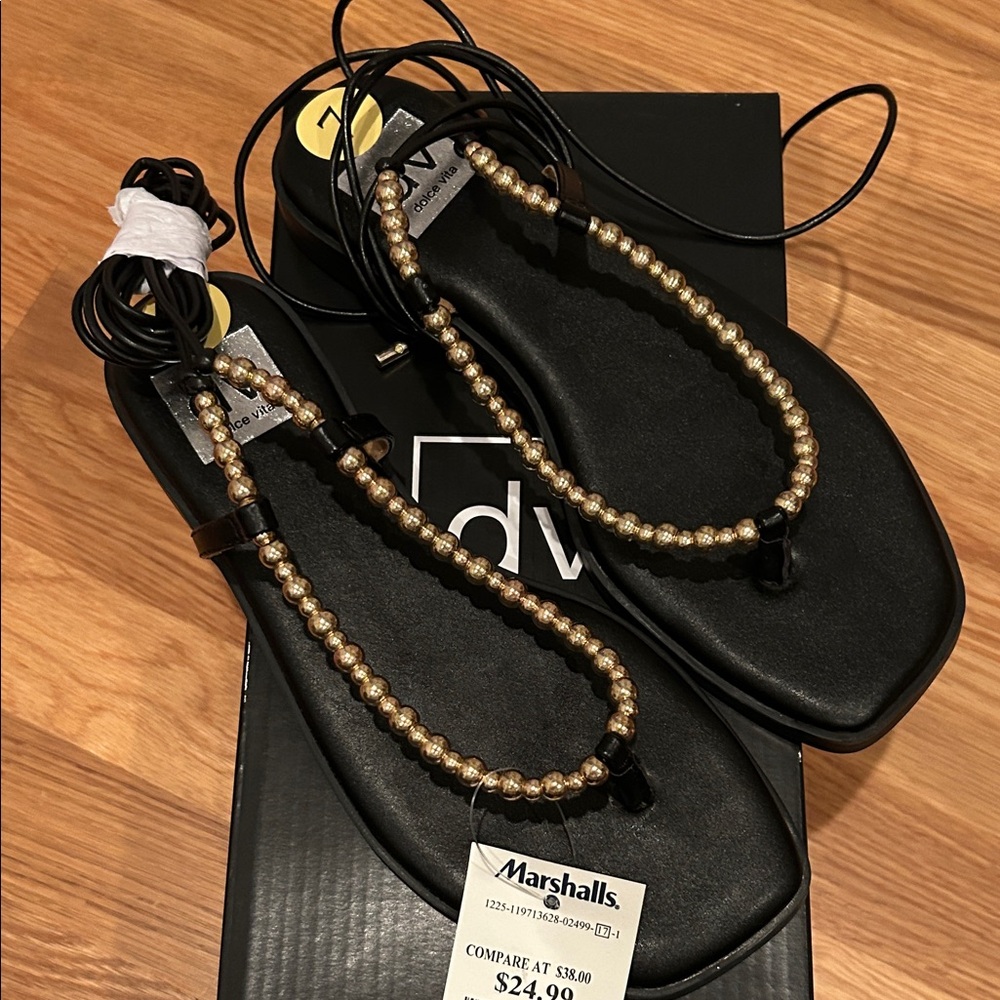 DV by Dolce Vita Black and Gold Women’s Beaded Sandals